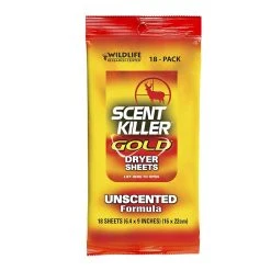 Wildlife Research Center Scent Killer Dryer Sheets Gold 18 Count 6.4″x9″ Unscented Formula 1280